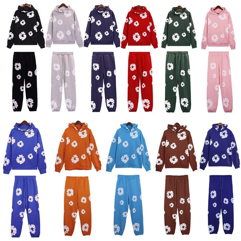Kapok foam printed sweatshirt and sweatpants casual hoodie men's and women's sports suit  